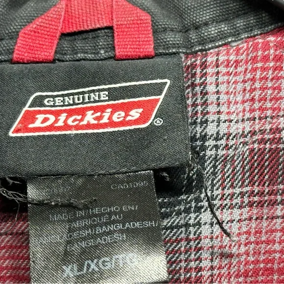 Dickies Charcoal Truckers Jacket with Plaid Red Flannel Lining Size XL - Picture 4 of 6